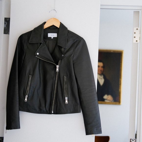 Dark Green Leather Jacket from Reiss - Picture 2 of 6